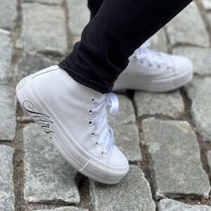 Custom Mrs Chuck Taylor All Star Lift Platform Wedding high top sneaker
